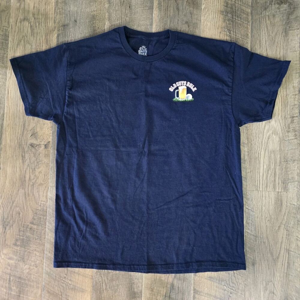 Old Guys Rule Golf Beer Graphic T-Shirt Navy Blue Men's XL Patriotic Golf Tee